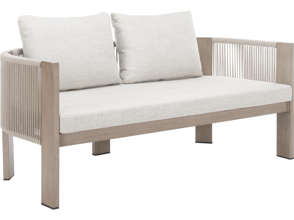 Rebel 2-Seat Outdoor Sofa in Beige Olefin with Powder-Coated Aluminum Frame