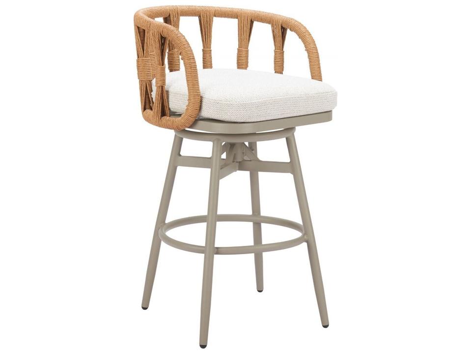Safal Swivel Barstool in Multicolor Outdoor Fabric and Rattan Weave