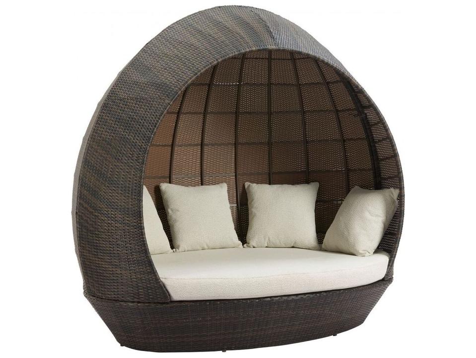 Marisol Beach Outdoor Daybed in Brown and Beige Woven Rattan