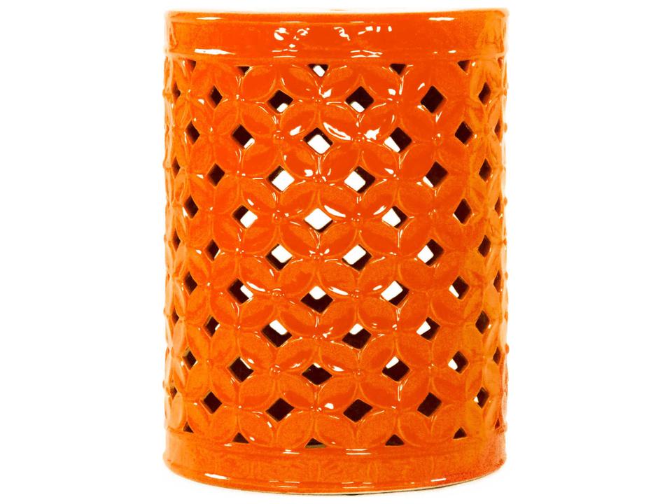 Garden Orange Ceramic Accent Stool Modern Contemporary