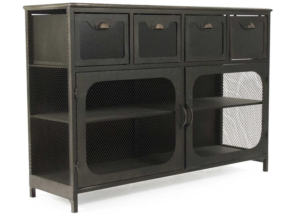 Daveny Iron Console Table with Chicken Wire Doors and Drawers in Slate Grey
