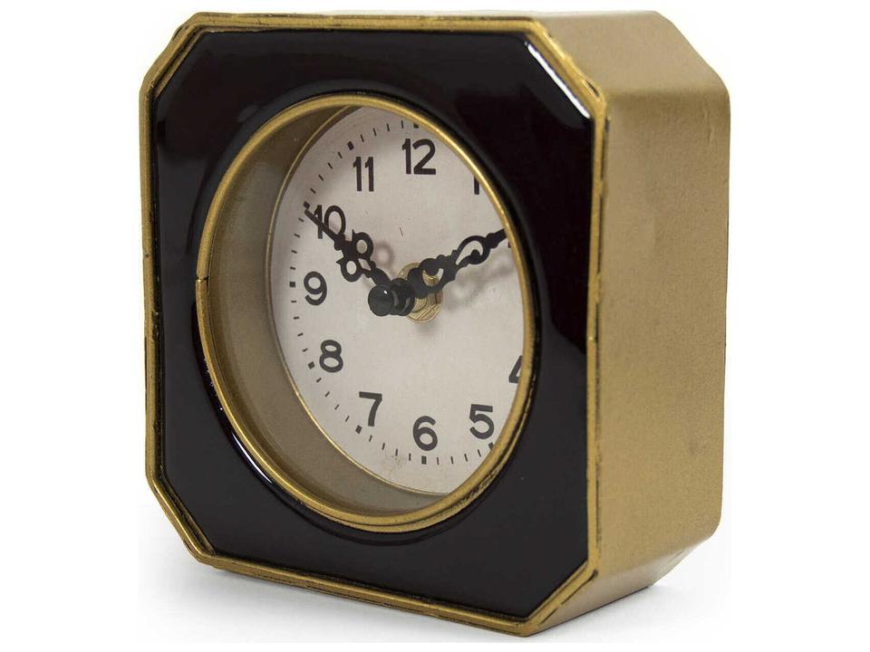 Black and Gold Octagon Table Clock with Distressed Pewter Finish