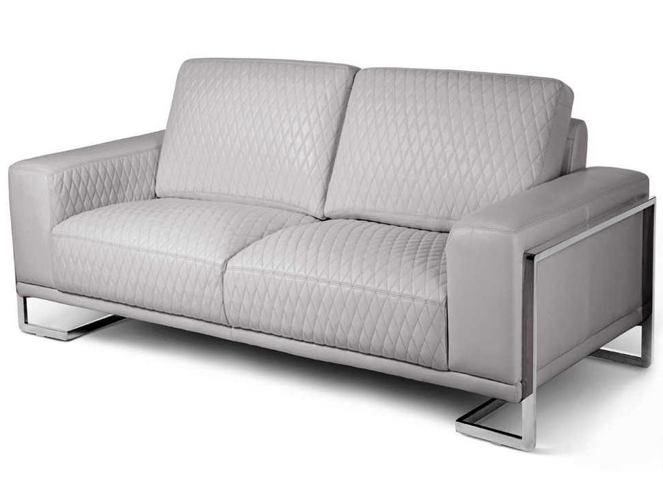 Mia Bella Gianna 2-Seat Top Grain Leather Loveseat in Light Gray