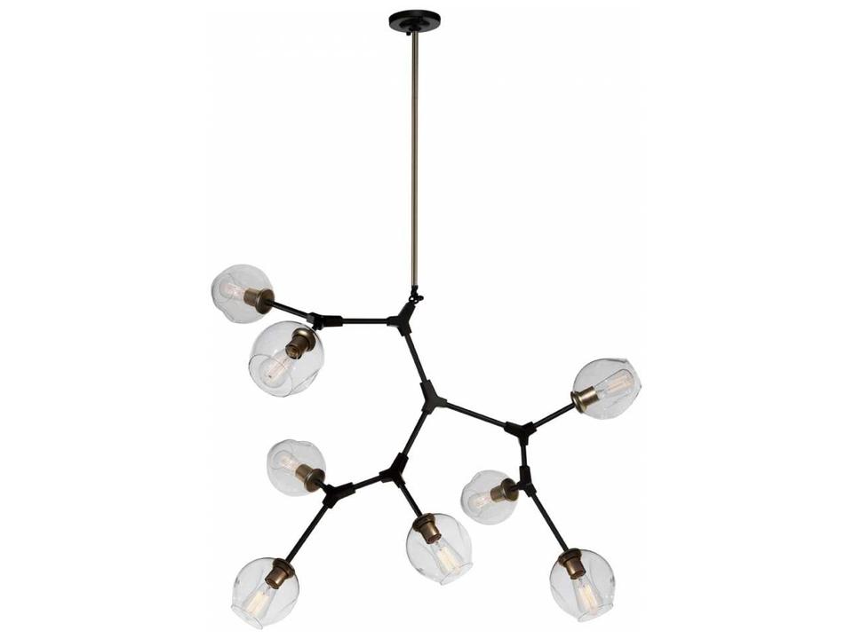 Organic 8-Light Chandelier with Clear Dimple Glass in Vintage Brass