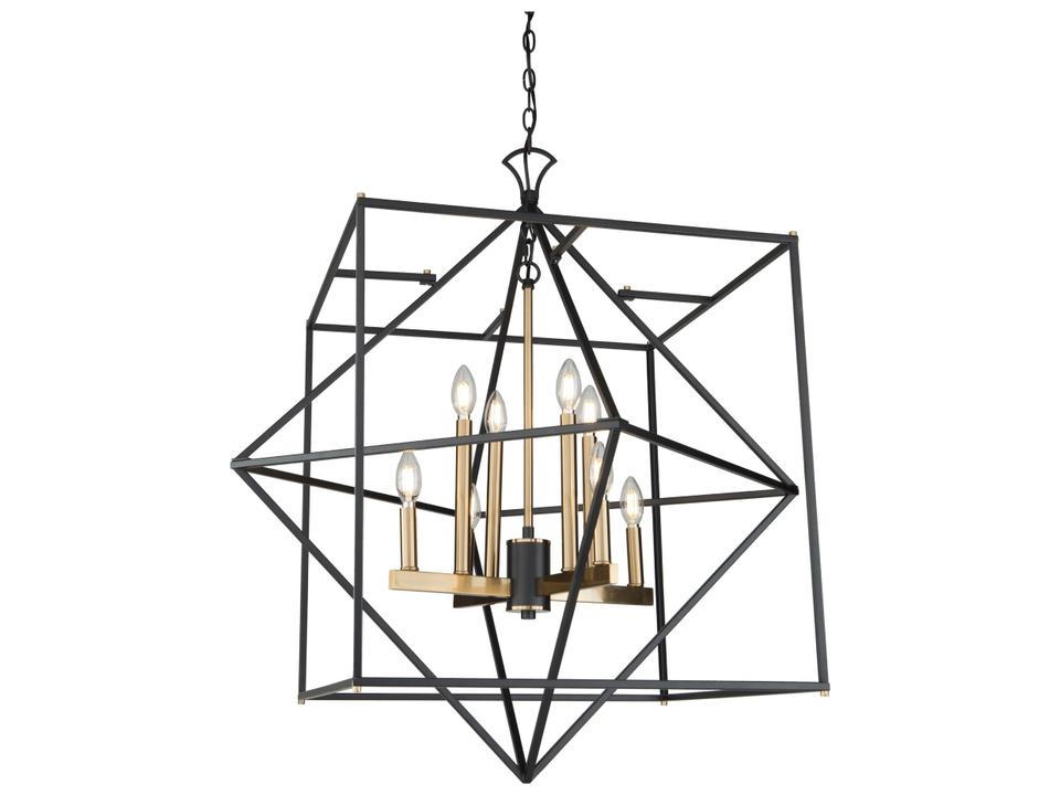 Roxton 8-Light Linear Chandelier in Matte Black and Harvest Brass