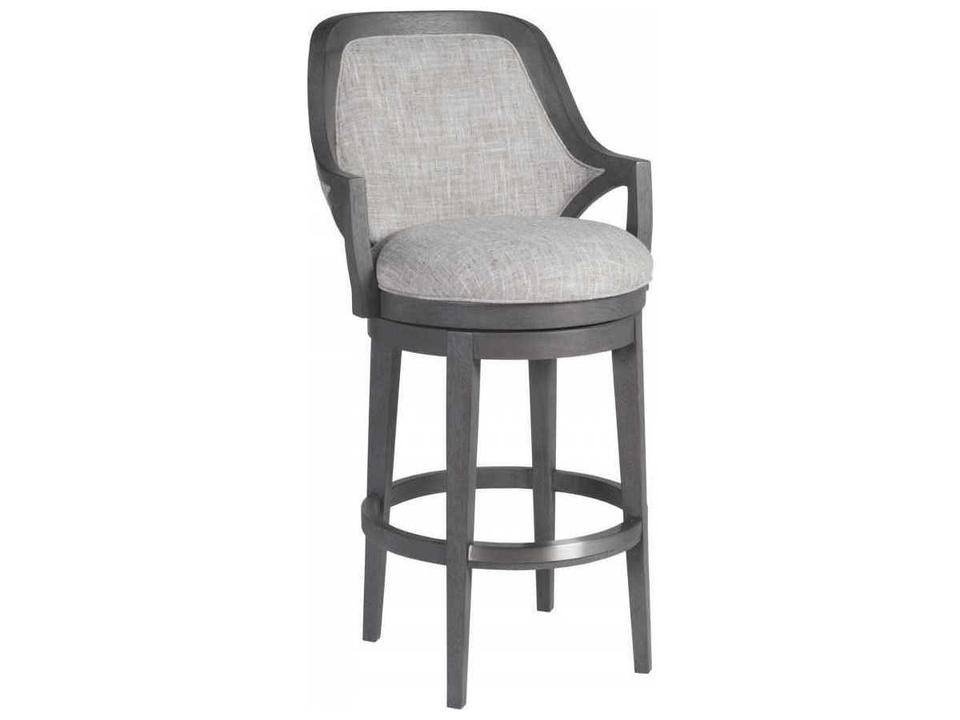 Appellation Swivel Bar Stool Taupe Performance Fabric and Gray Wood