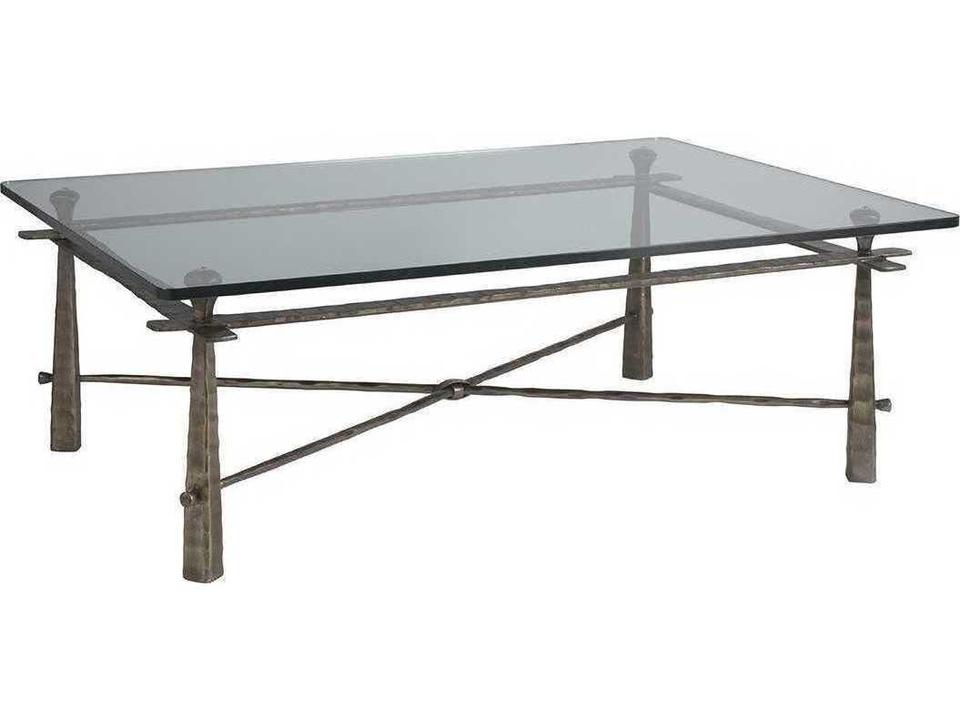 Home Cortona Rectangular Coffee Table Iron and Glass in Bronze Foil