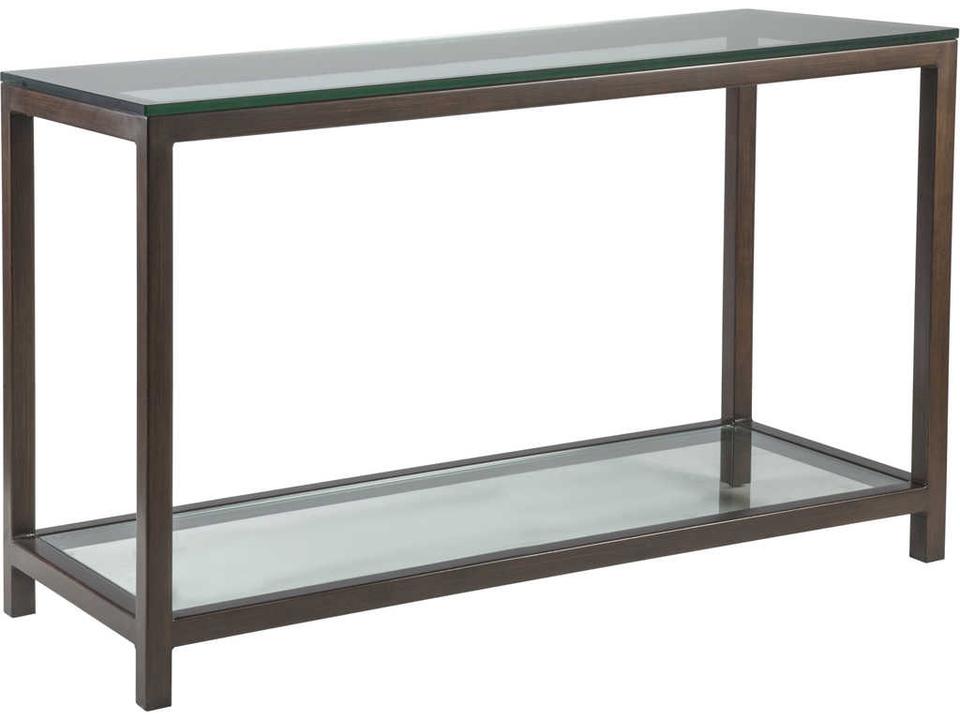 Home Per Se Rectangular Console Table with Glass Top and Antique Copper Finish