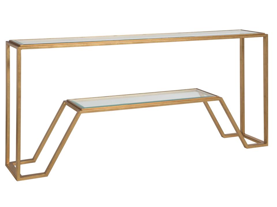 Home Byron Console Table in Gold Leaf Metal and Glass