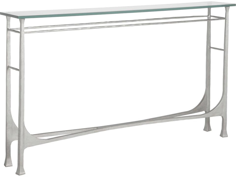 Home Bruno Console Table in Argento Metal and Glass