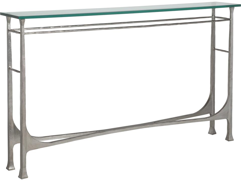 Home Bruno Rectangular Console Table in Silver Leaf Metal and Glass