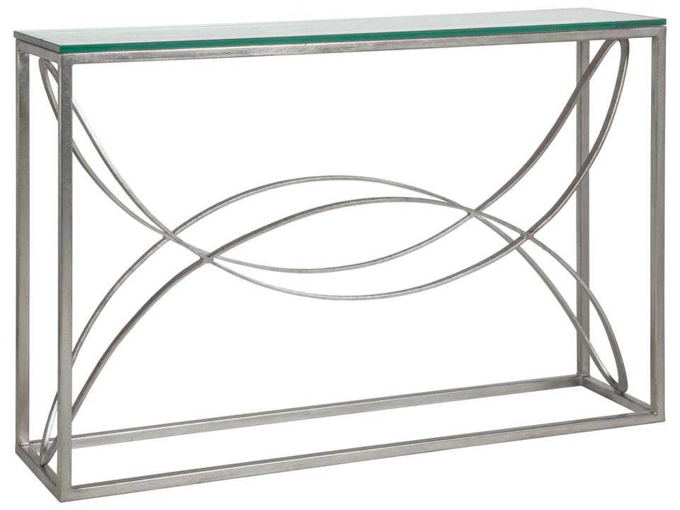 Home Ellipse Console Table Silver Leaf Metal and Glass