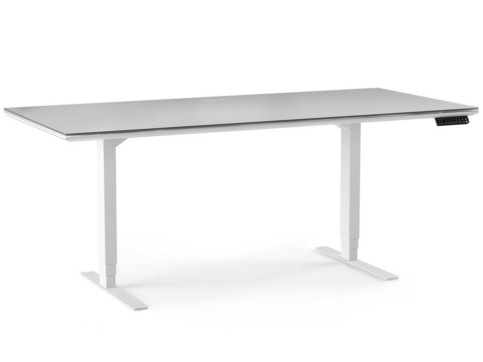 Centro Lift Standing Desk Satin White Grey Glass