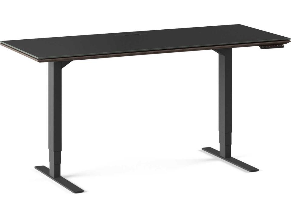 Sequel 20 60-Inch Lift Standing Desk in Charcoal Stained Ash with Satin-Etched Glass