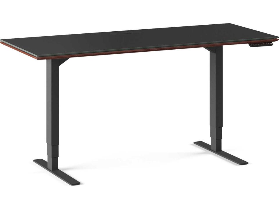 Sequel 20 60-Inch Lift Standing Desk in Chocolate Stained Walnut with Satin-Etched Glass Top