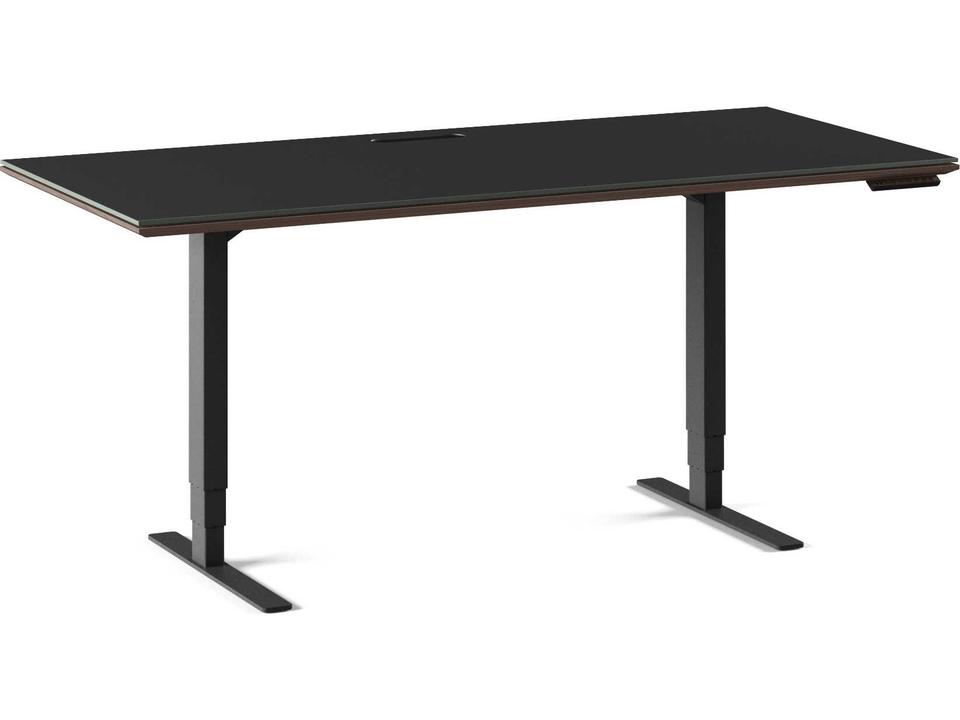 Sequel 20 66-Inch Height Adjustable Lift Standing Desk in Charcoal Stained Ash with Satin-Etched Glass