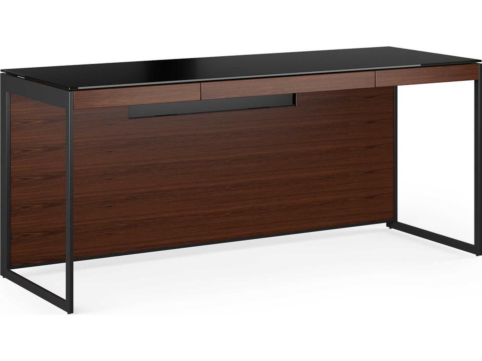 Sequel 20 Office Desk Chocolate Stained Walnut Black Frame Glass Top