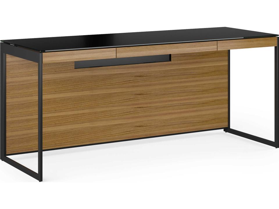 Office Desk Sequel 20 Natural Walnut and Black Glass Top