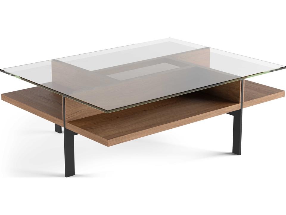 Terrace Rectangular Coffee Table Natural Walnut Glass Top