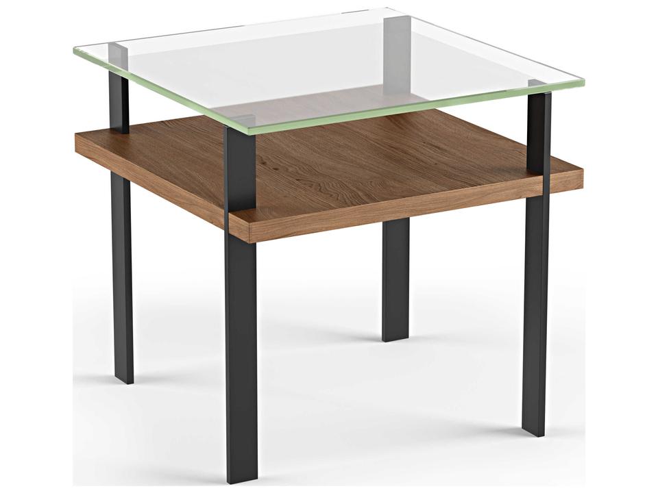 Terrace 1156 Modern Glass End Table in Natural Walnut