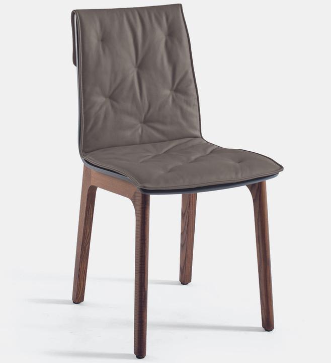 Alfa Walnut Wood and Anthracite Lacquered Wood Dining Side Chair with Mink Eco-Leather