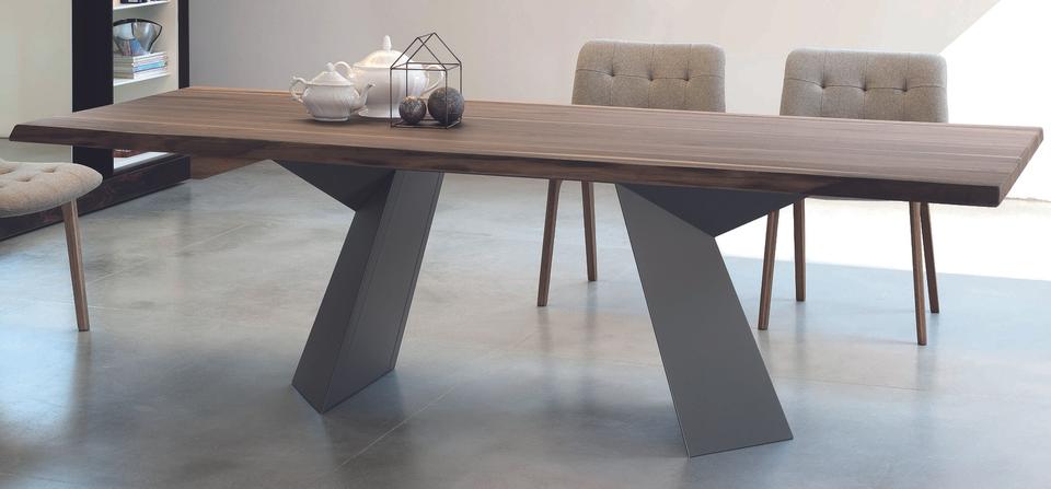 Fiandre 99-Inch Rectangle Dining Table with Solid Walnut Top and Anthracite Base