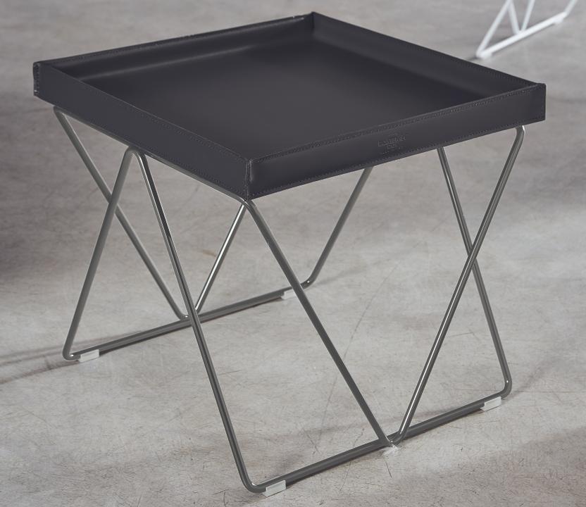 Flexus Square Coffee Table with Anthracite Leather Top and Natural Silver Frame