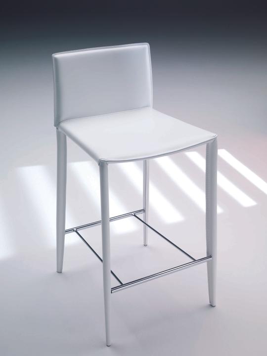 Linda Hide Leather Bar Stool in White with White Frame