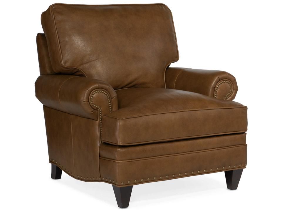 Carrado Leather Accent Chair with Nailhead Trim in Sable Brown