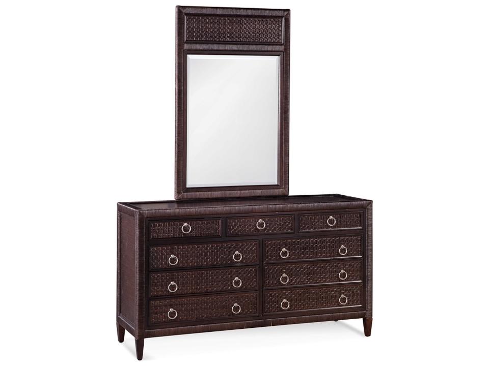 Naples 9-Drawers Brown Hardwood Double Dresser with Mirror