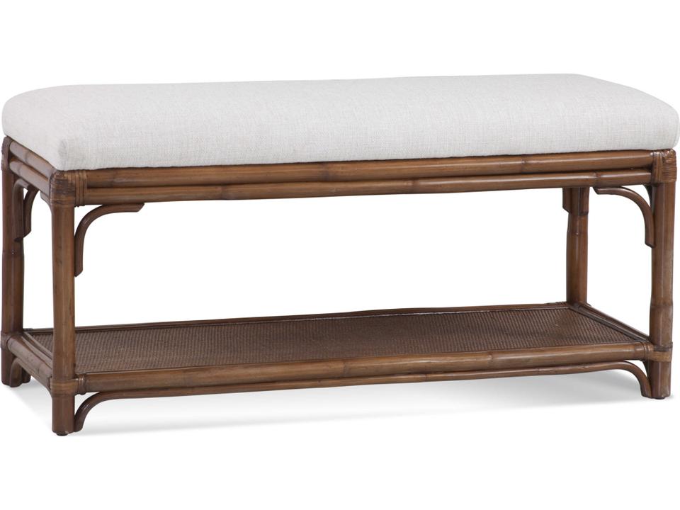 Summer Retreat Upholstered Bed Bench Rattan and Hardwood Frame