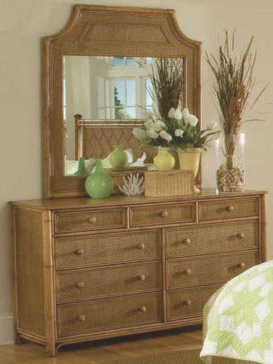 Summer Retreat 9-Drawers Brown Hardwood Double Dresser with Mirror