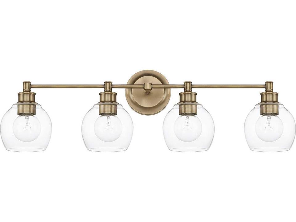 Mid Century 4-Light Bathroom Vanity Light in Aged Brass