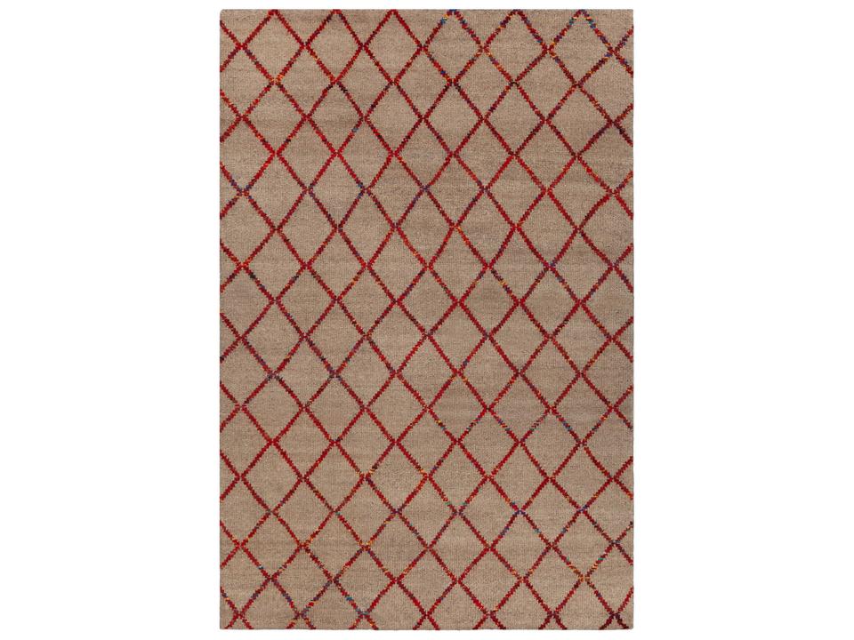 Aarushi Hand-Knotted Wool Blend Area Rug in Tan and Red
