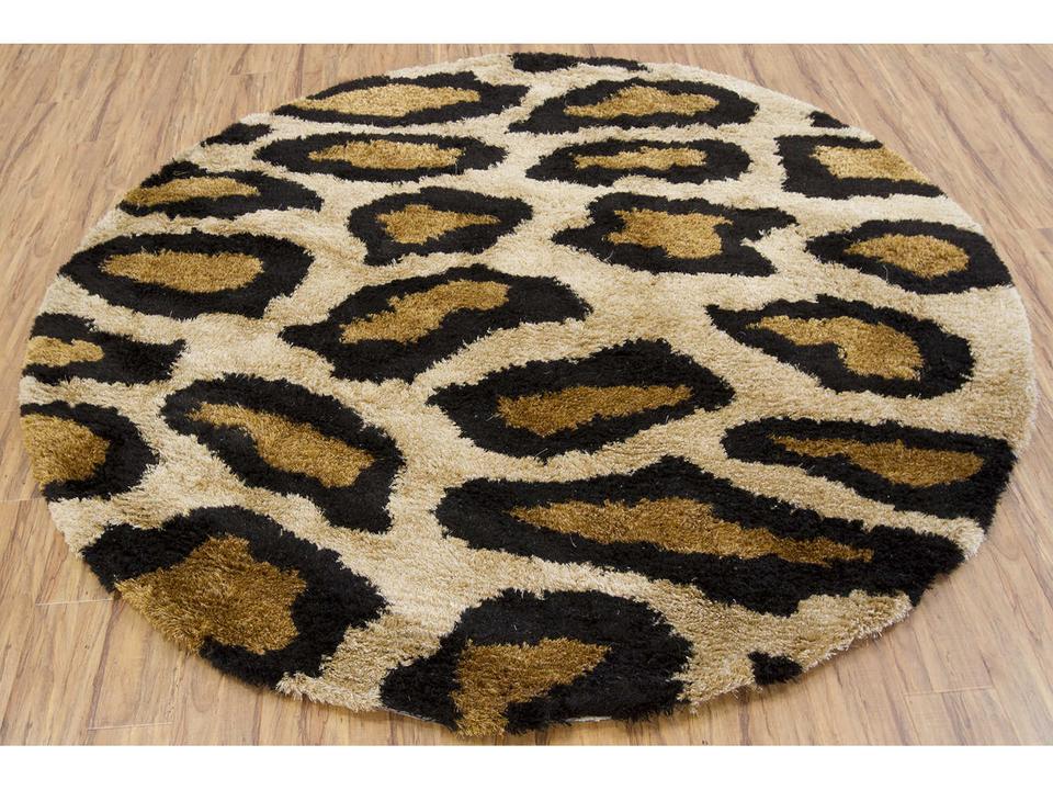 Amazon Round Animal Print Area Rug in Wool and Polyester