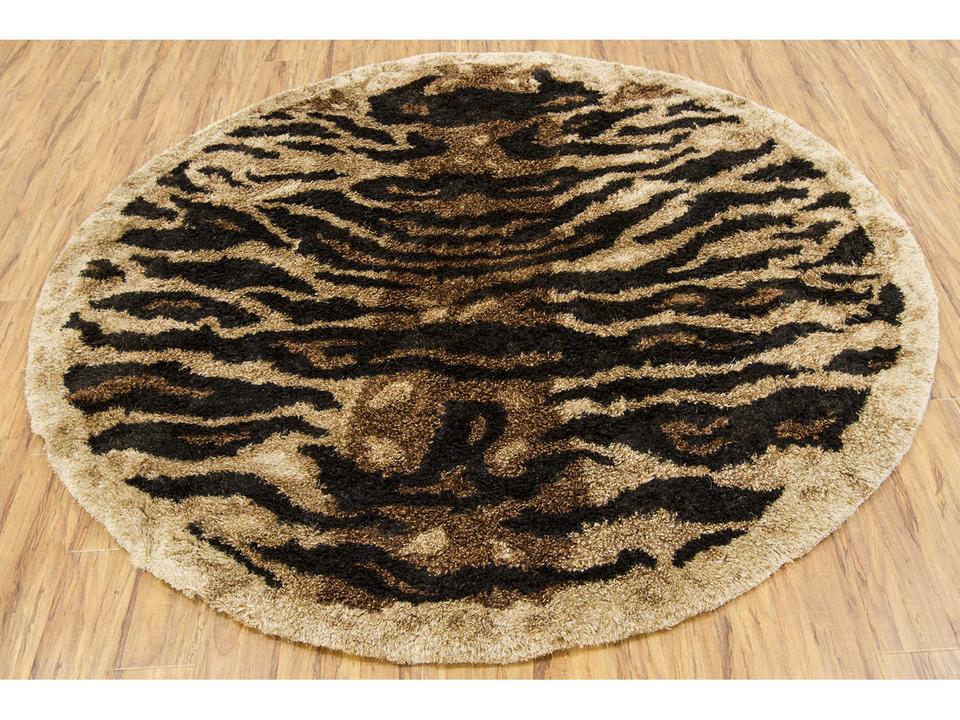 Amazon Collection Wool Blend Round Area Rug in Tan Gold Brown Black Animal Print