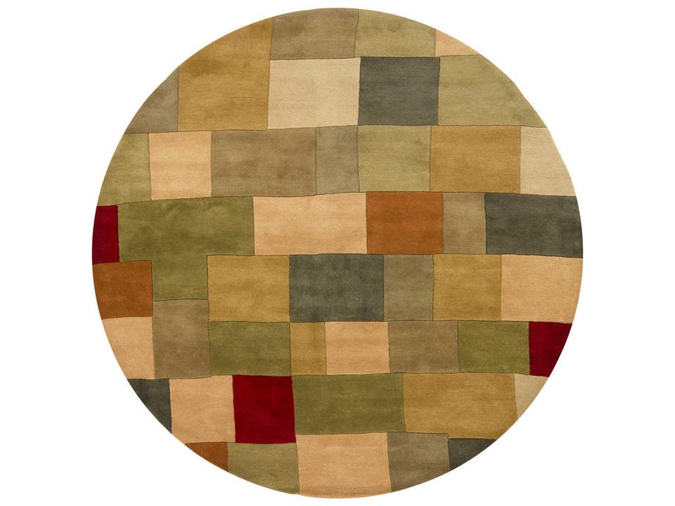 Antara Round Hand Tufted New Zealand Wool Area Rug in Orange Geometric
