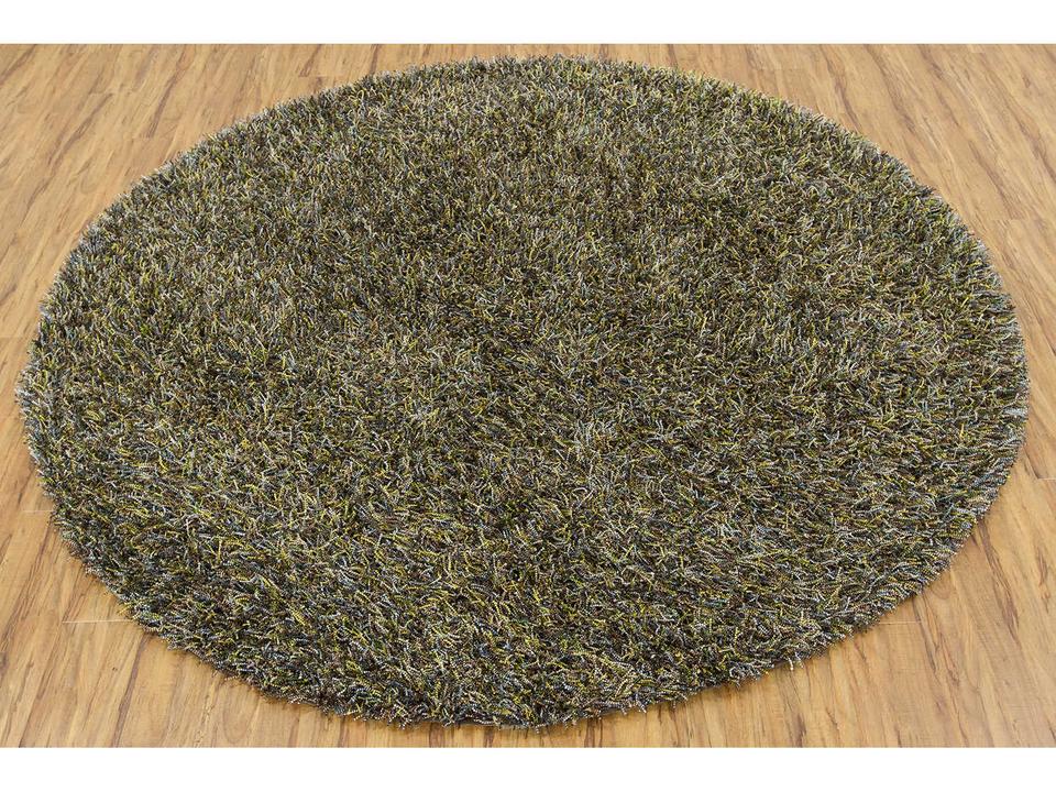 Astrid Hand Woven Shag Round Area Rug in Green Yellow Blue Multi