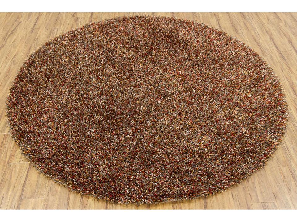 Astrid Hand-Woven Polyester Shag Round Area Rug in Red Orange and Grey