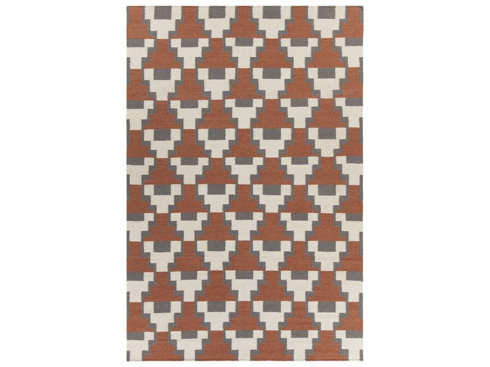 Avon Hand Woven Wool Blend Flat Weave Area Rug in Rust Grey White