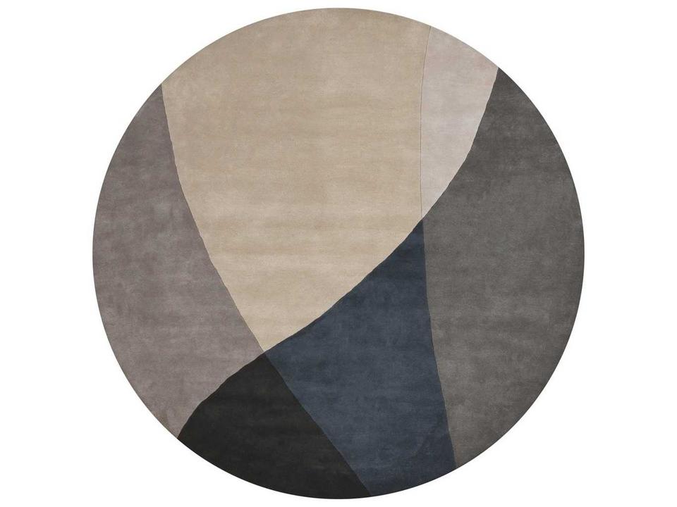 Bense Garza Round Area Rug in Hand Tufted New Zealand Wool Grey Blue Black
