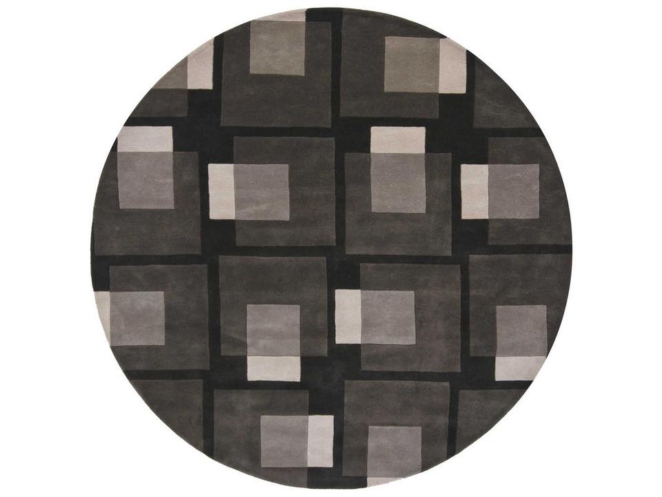 Bense Garza 93-Inch Round Hand Tufted Wool Area Rug in Grey and Black