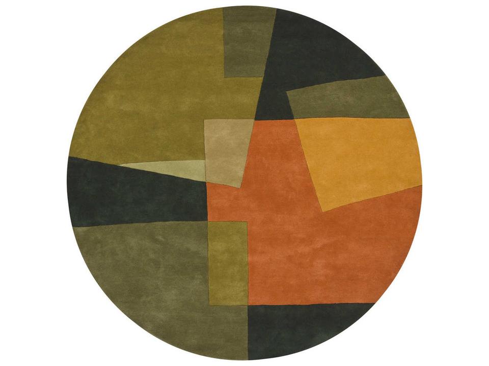 Bense Garza 7'9" Round Hand-Tufted Wool Area Rug Green Orange