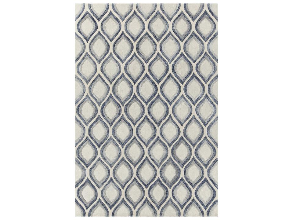 Clara Hand-Tufted Contemporary Area Rug in White Grey Blue Wool Viscose