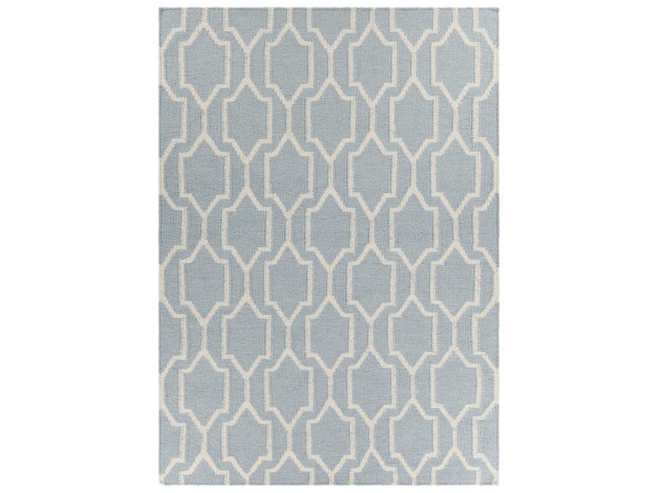 Dacio Hand-Woven Wool and Cotton Flatweave Area Rug in Blue and White