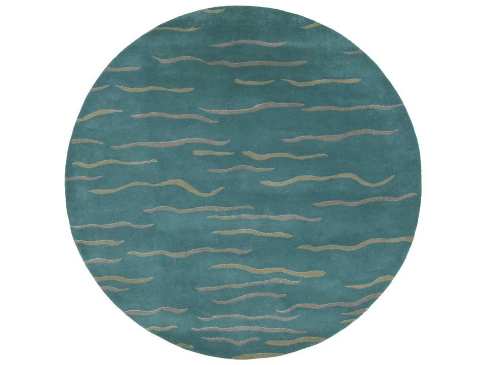 Daisa Round Area Rug in New Zealand Wool Green Multi