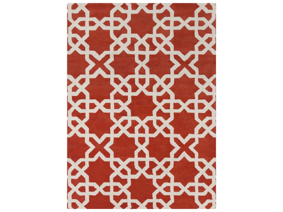 Davin 5x7 Rectangle Hand-Tufted Wool Area Rug in Orange and White