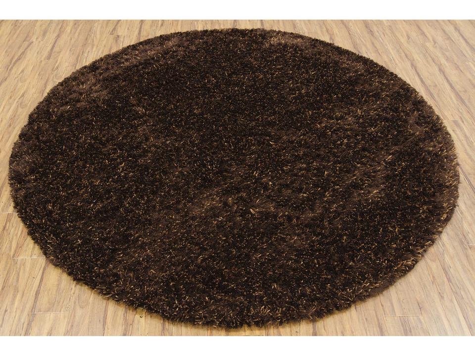 Dior Round Hand-Woven Polyester Shag Area Rug in Brown
