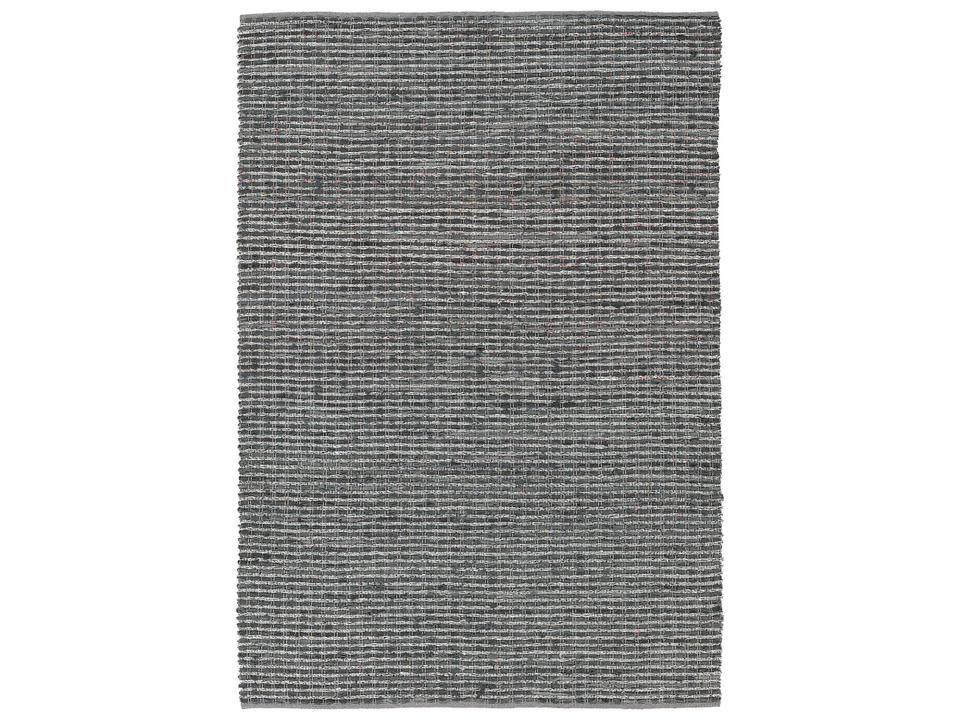 Easton Hand-Woven Striped Area Rug in Grey with Leather and Foil Accents