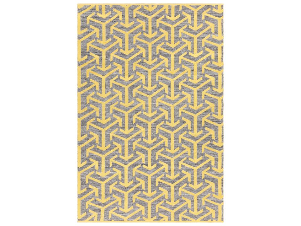 Enaya Indoor Outdoor Hand Woven Recycled Polyester Area Rug Grey Yellow
